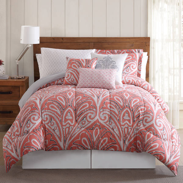 Sedona Damask Floral 12-piece Bed in a Bag Comforter Set with Sheets and Extra Pillowcases