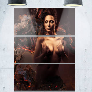 Sexy Nude Woman in Burning Paper - Art Portrait Glossy Alumimium 28Wx36H
