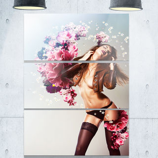 Brown Sexy Woman with Flowers - Portrait Art Glossy Alumimium 28Wx36H