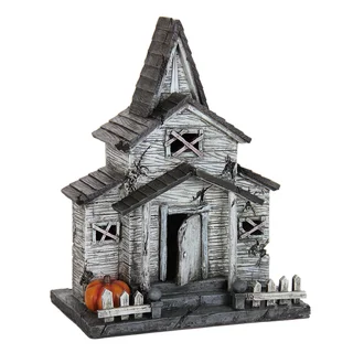 Exhart Resin Abandoned Halloween House with Timer Garden Statue