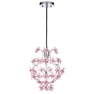 Safavieh Lighting 11.75-Inch Adjustable 1-Light Raz Floral Chrome / Pink Pendant Lamp