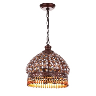 Safavieh Lighting 13.5-inch Jeweled 3-light Bronze Beaded Adjustable Pendant Lamp