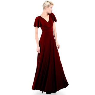 Evanese Women's Elegant Slip-on Long Formal Evening Party Dress with Empire Waist Full Skirt and Short Sleeves