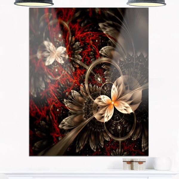 Red and Orange Fractal Flower Pattern - Large Floral Glossy Metal Wall Art