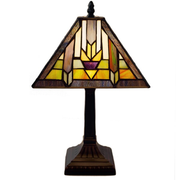 Multicolored Stained Glass and Resin 15.5-inches High Mission Style Santa Fe Table Lamp