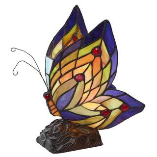 Multicolored Glass/Resin/Brass Butterfly Wings Accent Lamp