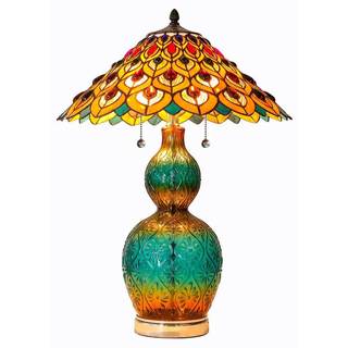 Tiffany-style Peacock and Flowers Stained Glass 25.5-inches High Table Lamp