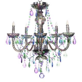 River of Goods Peacock Jewel Acrylic 25.5-inch High 5-arm Cordless Chandelier With Remote Control and Adapter