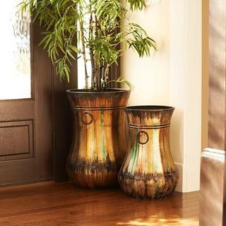 Bronzed Hand-painted Floor Vases (Set of 2)