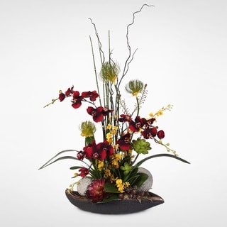 Strength and Beauty Arrangement Orchids with Succulents and Grass in a Beadwork Pot