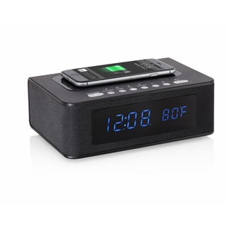 SXE Black Plastic Bluetooth Speaker LED Alarm Clock with Wireless Charging Pad