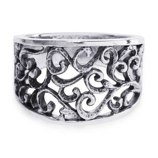 Handmade Intricate Vintage Inspiration Wide Swirl .925 Silver Ring (Thailand)