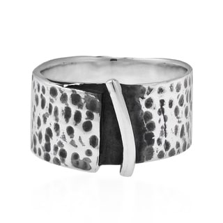 Handmade Modern Rugged Hammered 10mm Wide Band .925 Silver Ring (Thailand)