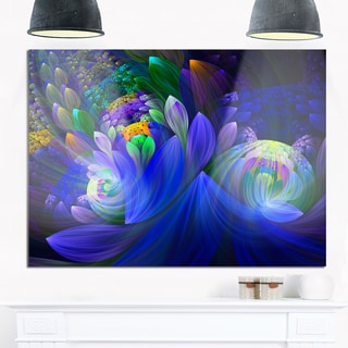 Blue Fractal Flower Bouquet - Floral Large Abstract Art Glossy Metal Wall Art