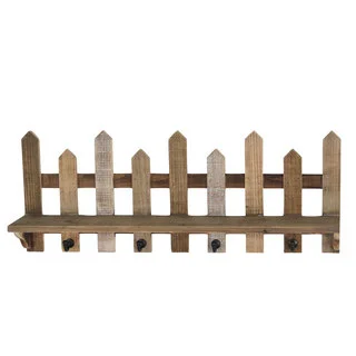 Brown Wood Picket Fence Wall Shelf