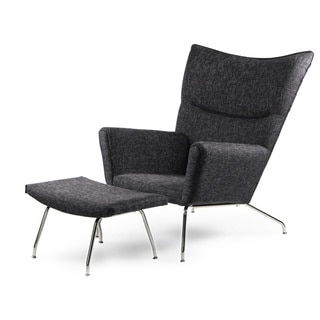 Kardiel Hans J Wegner-style Twill Wing Chair and Ottoman