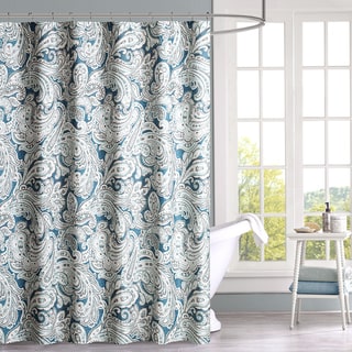 Madison Park Lira Blue Cotton Shower Curtain 2-Color Option