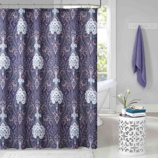 Intelligent Design Neeva Purple Microfiber Printed Shower Curtain
