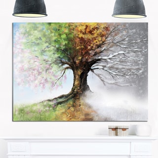 Tree with Four Seasons - Tree Painting Glossy Metal Wall Art