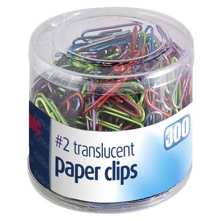 Officemate International 97633 #2 Translucent Vinyl Paper Clips Assorted Colors 300 Count