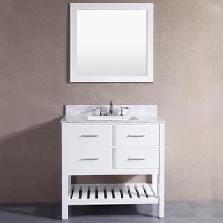 Belvedere London White 36-inch Bathroom Vanity with Marble Top and Backsplash