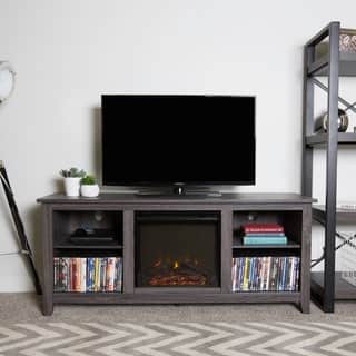 58" Charcoal Wood Fireplace TV Stand