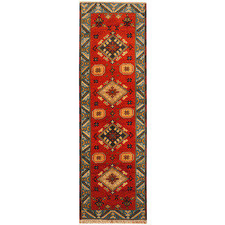 Herat Oriental Indo Hand-knotted Tribal Kazak Wool Runner (2'1 x 6'8)