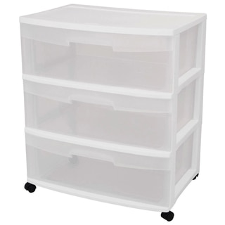 Sterilite 29308001 3 Drawer White Wide Storage Drawer Cart