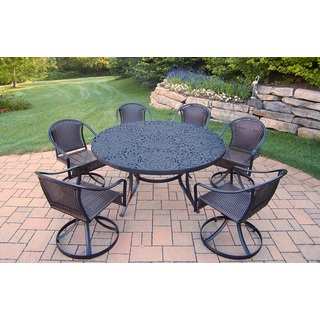 Aluminum 7-piece Interchangeable Round Table and Resin Swivel Chair Dining Set