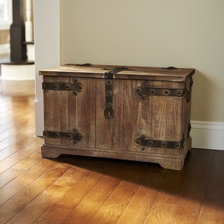 Tan Wood and Metal Large Victorian Storage Trunk