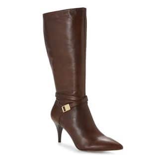 Vince Camuta Ofra Classic Brown Leather Dress Mid Calf Pointed Toe Boots