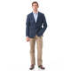 Men's Navy Blue Wool and Cotton Blend Herringbone Classic Fit Blazer - Thumbnail 3