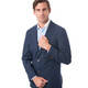 Men's Navy Blue Wool and Cotton Blend Herringbone Classic Fit Blazer - Thumbnail 1