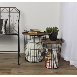Carbon Loft Brown Metal/ Wood Tray Nesting Accent Tables