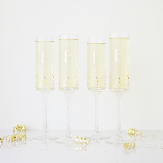 Personalized 8 oz. Gold Dotted Contemporary Champagne Flutes (Set of 4)
