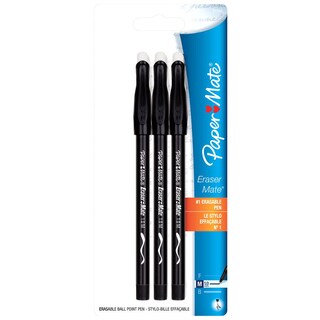 Paper Mate 3160458PP Black Medium Tip Erasermate Stick Ballpoint Pen 3 Count