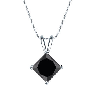 Auriya 14k Gold 2ct TDW Princess-Cut Black Diamond Solitaire Necklace