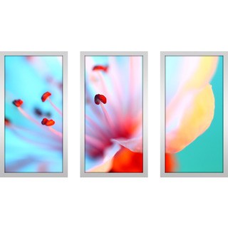 Sharon Johnstone "Blossom In Blue" Framed Plexiglass Wall Art Set of 3