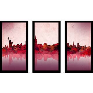 Bekim Mehovic "New York Skyline Red" Framed Plexiglass Wall Art Set of 3