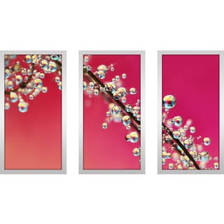 Sharon Johnstone "Smoking Pink Drops Ii" Framed Plexiglass Wall Art Set of 3