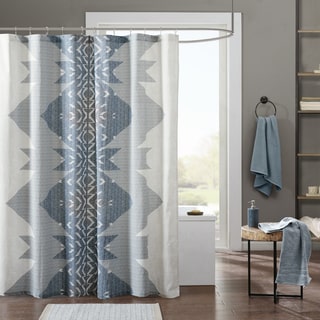INK+IVY Nova Blue Cotton Percale Printed Shower Curtain