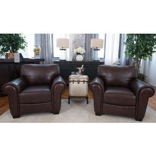 Lodge Set of 2 Coco Brown Top Grain Leather Arm Chairs