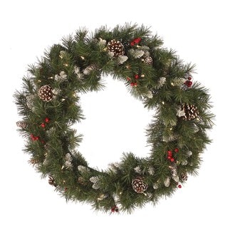 White/Green/Red Wreath with 50 Clear Lights