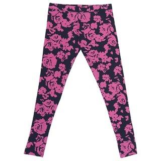 French Toast Girl's Black and Pink Cotton/Spandex Rose Print Leggings