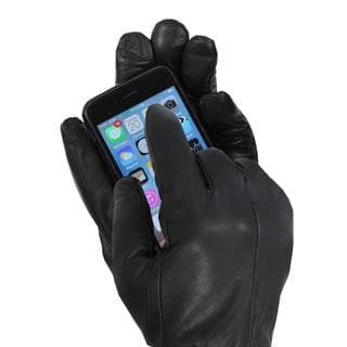 Isotoner Men's Black Leather Dress Gloves with Touchscreen Technology