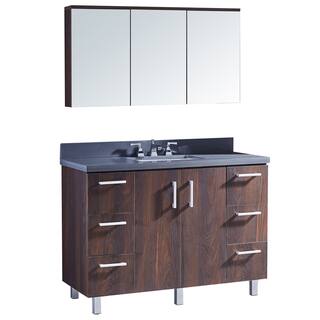 48" Bathroom Vanity with Grey Artificial Marble Top in Brown Elm Wood Texture Finish with matching Medicine Cabinet