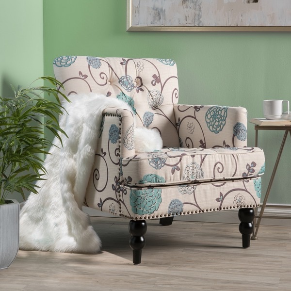 Harrison Floral Fabric Tufted Club Chair by Christopher Knight Home