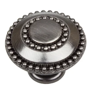 GlideRite 1.375-inch Round Double-Ring Beaded Brushed Pewter Cabinet Knobs (Pack of 10 or 25)