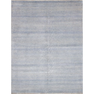 eCarpetGallery Bamboo Shevra Blue 50% Wool/50% Viscose from Bamboo Hand-knotted Rug (9'0 x 11'9)