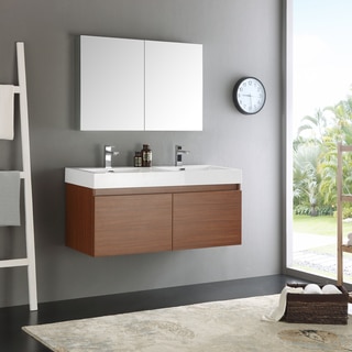 Fresca Mezzo Teak MDF/Aluminum/Glass 48-inch Double Sink Bathroom Vanity w/ Medicine Cabinet